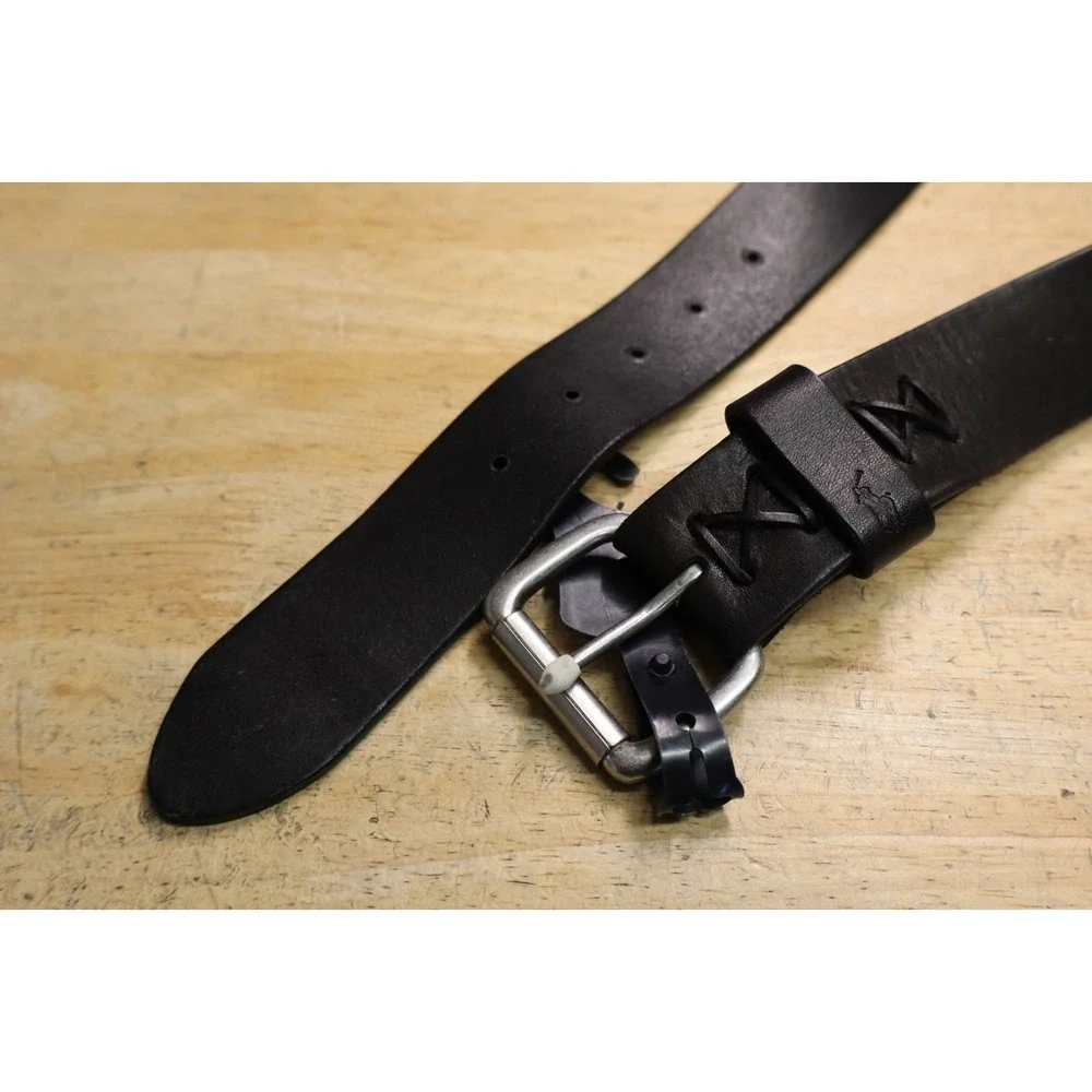 Polo Ralph Lauren Pony Logo Metal Buckle Saddle Leather Belt Black Size 38